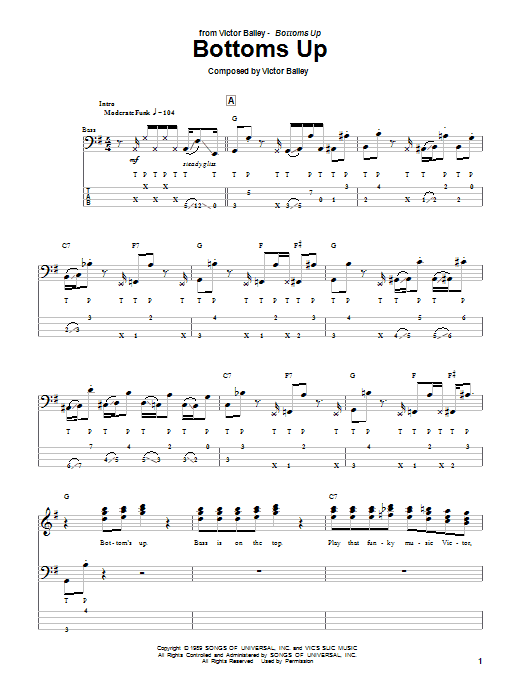 Victor Bailey Bottoms Up sheet music notes and chords arranged for Bass Guitar Tab