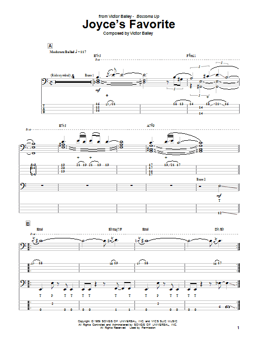 Victor Bailey Joyce's Favorite sheet music notes and chords arranged for Bass Guitar Tab