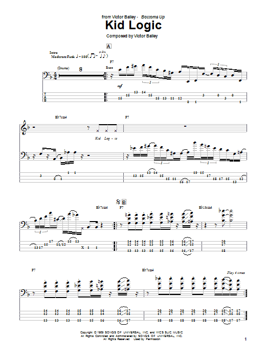 Victor Bailey Kid Logic sheet music notes and chords arranged for Bass Guitar Tab