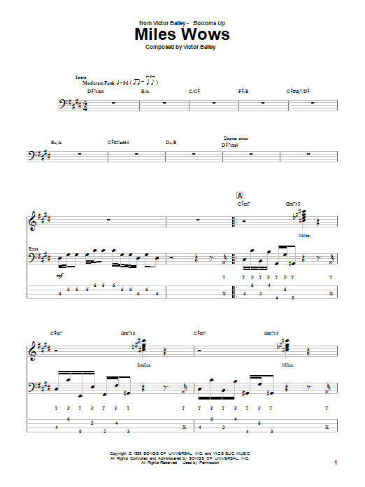 Victor Bailey Miles Wows sheet music notes and chords arranged for Bass Guitar Tab