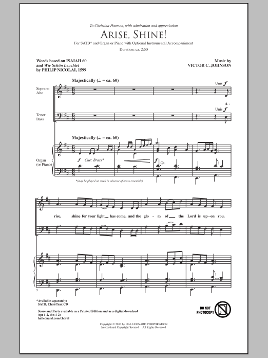 Victor C. Johnson Arise, Shine! sheet music notes and chords arranged for SATB Choir