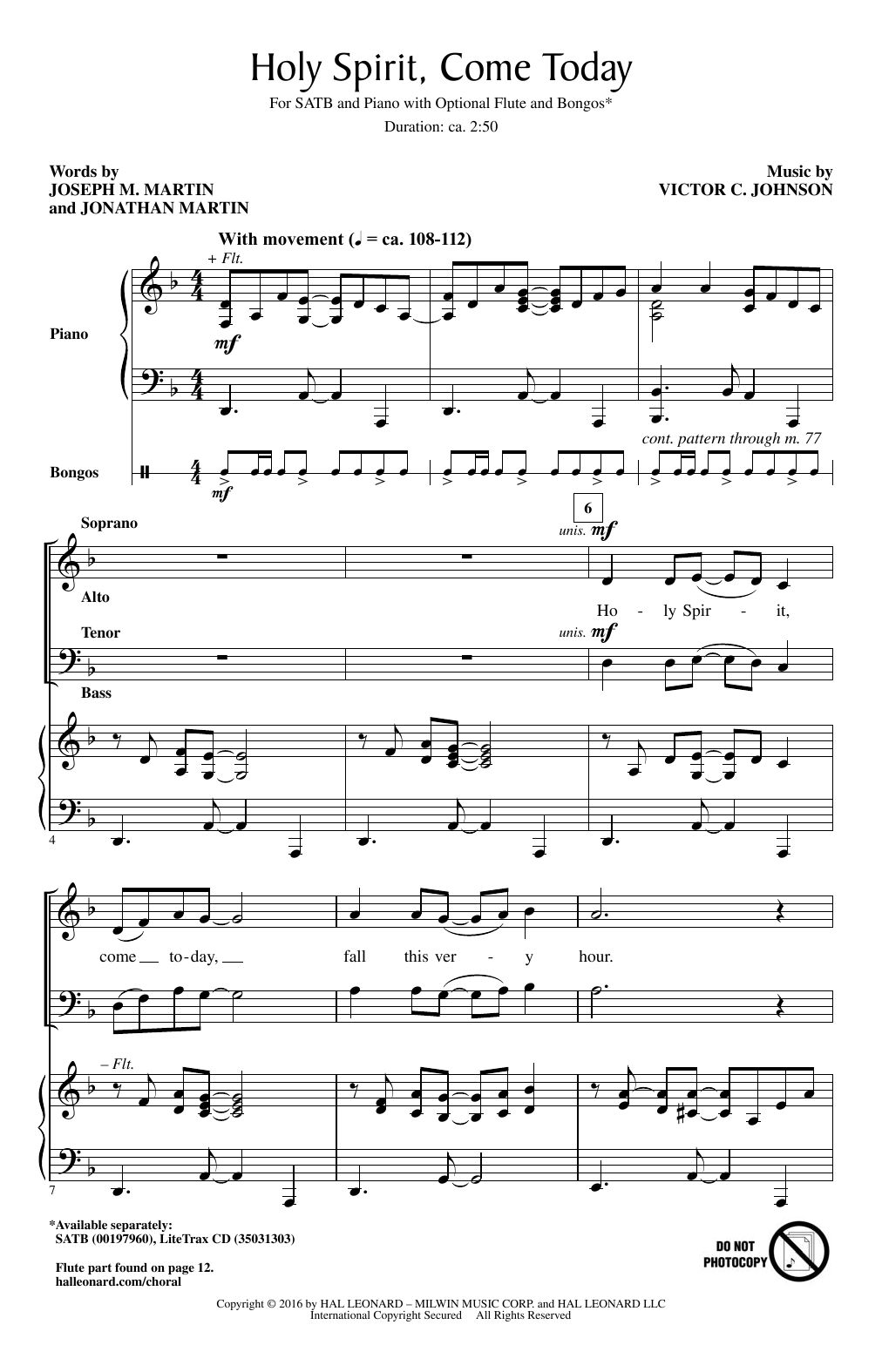 Victor C. Johnson Holy Spirit, Come Today sheet music notes and chords arranged for SATB Choir