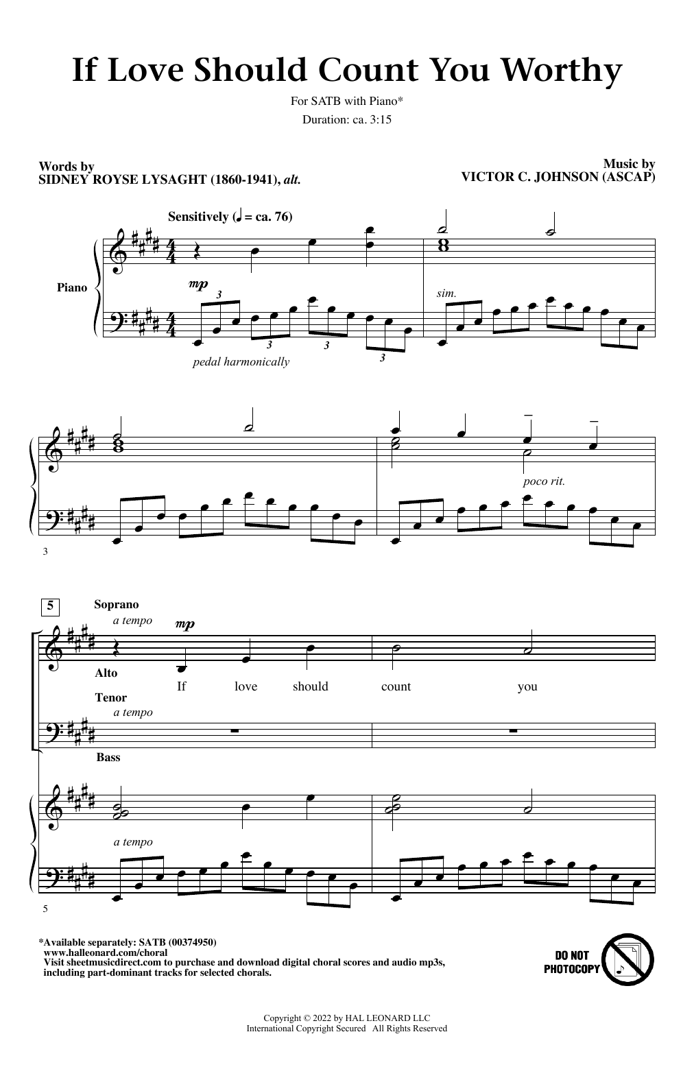 Victor C. Johnson If Love Should Count You Worthy sheet music notes and chords arranged for SATB Choir