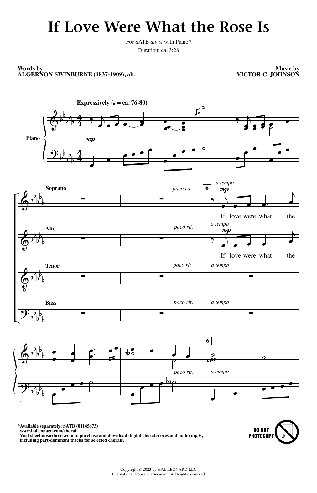 Victor C. Johnson If Love Were What The Rose Is sheet music notes and chords arranged for SATB Choir