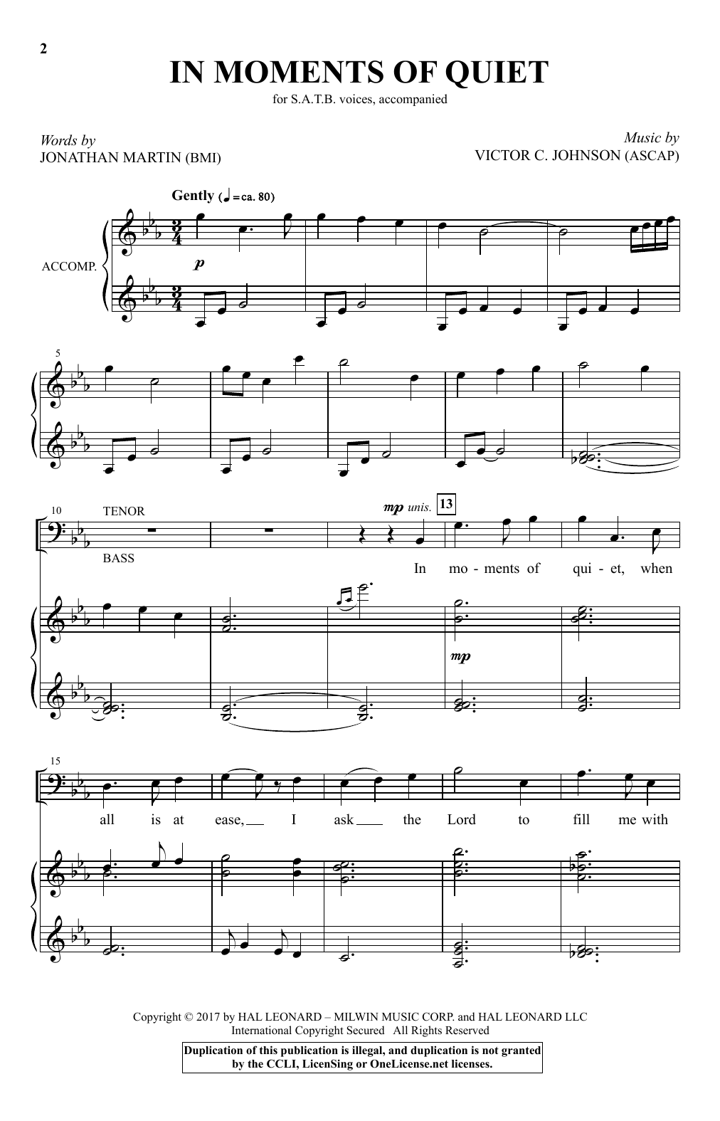 Victor C. Johnson In Moments Of Quiet sheet music notes and chords arranged for SATB Choir