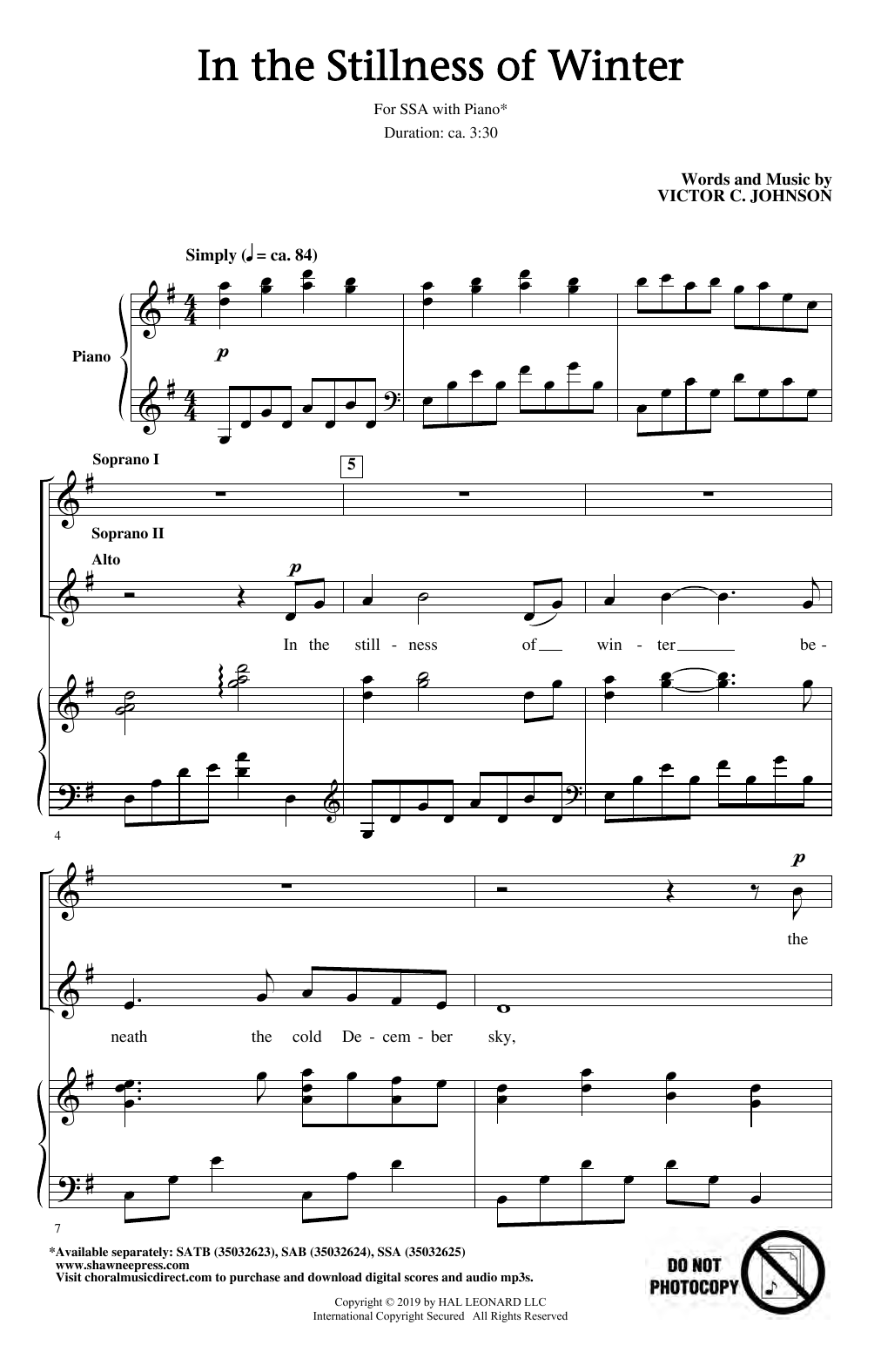 Victor C. Johnson In The Stillness Of Winter sheet music notes and chords arranged for SSA Choir