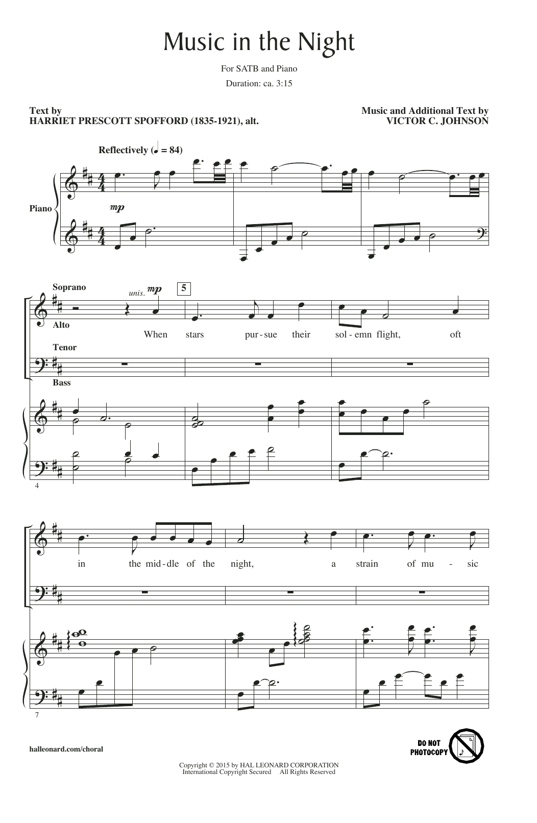 Victor C. Johnson Music In The Night sheet music notes and chords arranged for SATB Choir