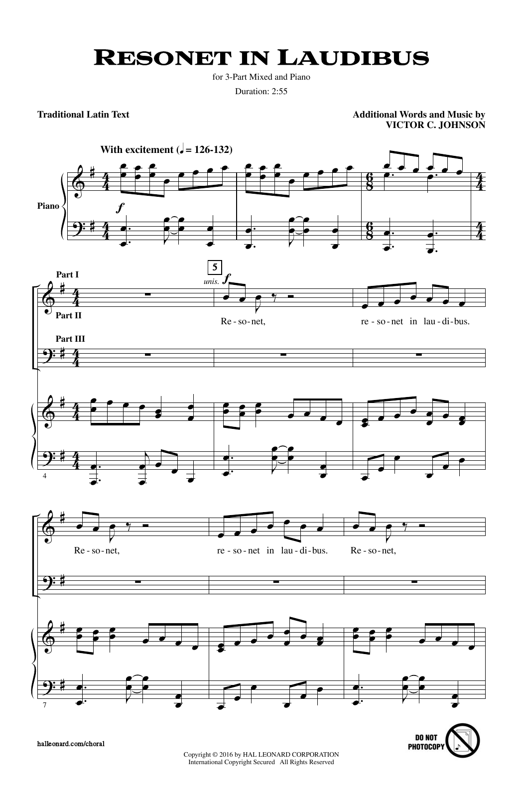 Victor C. Johnson Resonet In Laudibus sheet music notes and chords arranged for 3-Part Mixed Choir