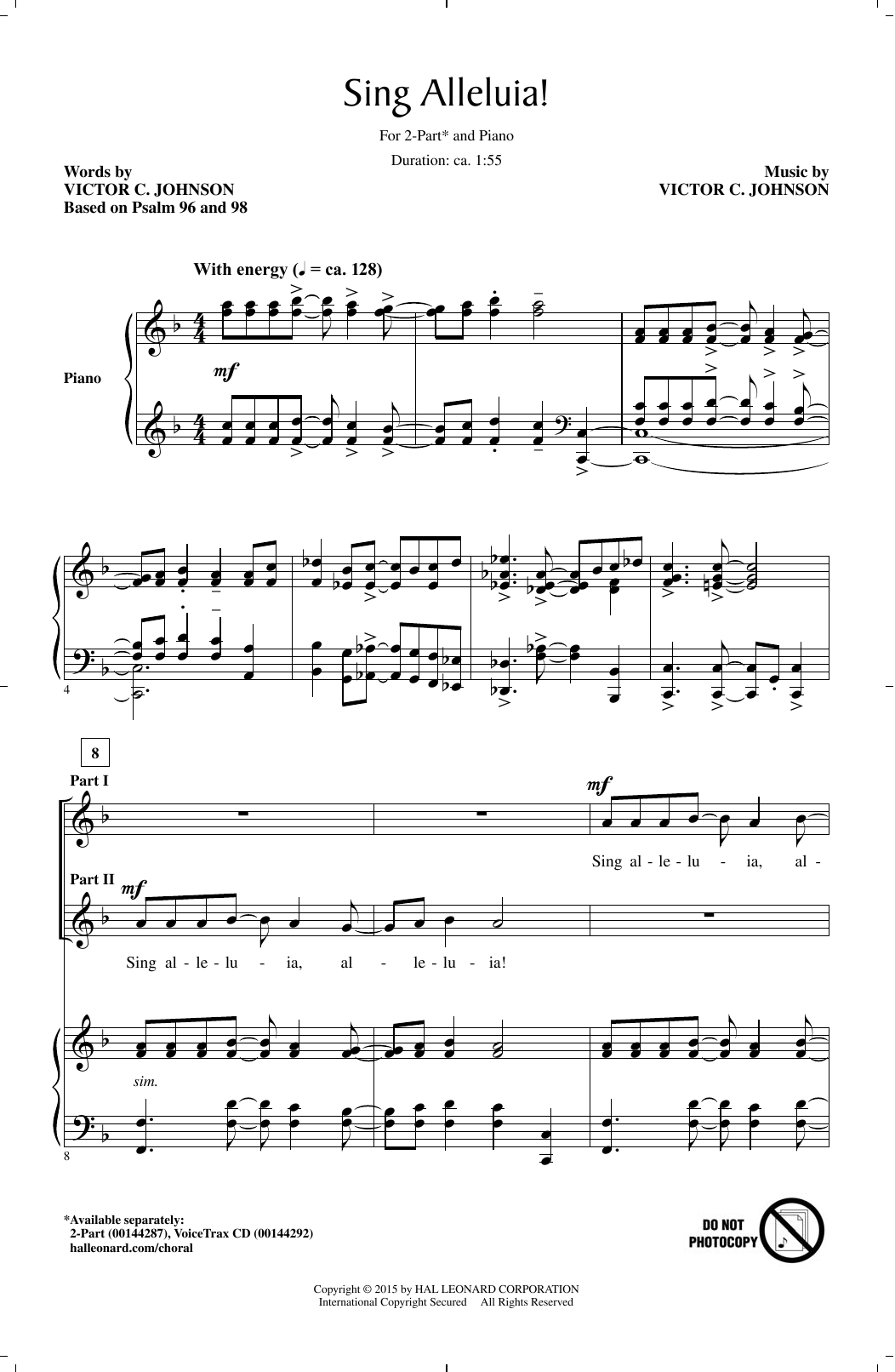 Victor C. Johnson Sing Alleluia! sheet music notes and chords arranged for 2-Part Choir