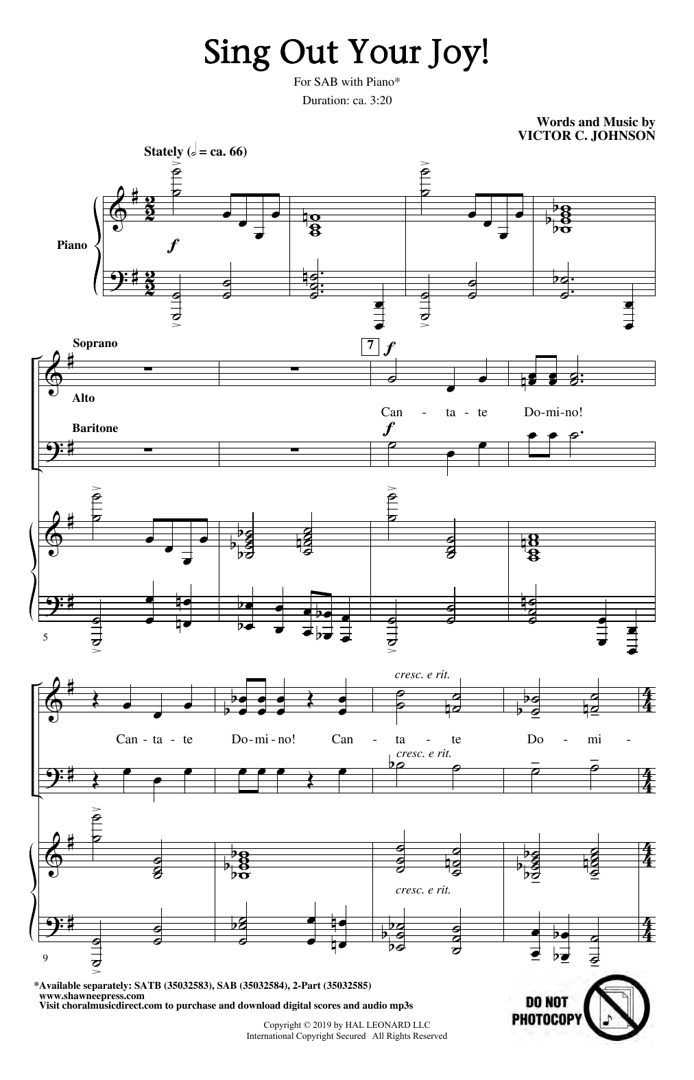 Victor C. Johnson Sing Out Your Joy! sheet music notes and chords arranged for SAB Choir