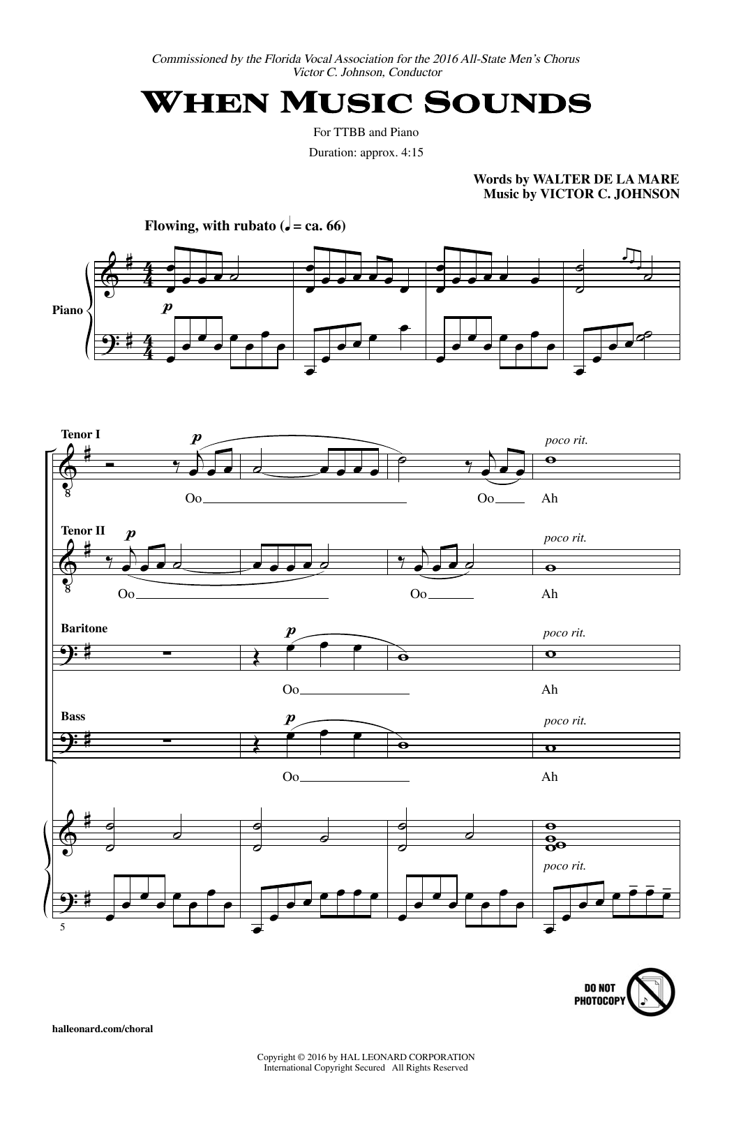 Victor C. Johnson When Music Sounds sheet music notes and chords arranged for TTBB Choir