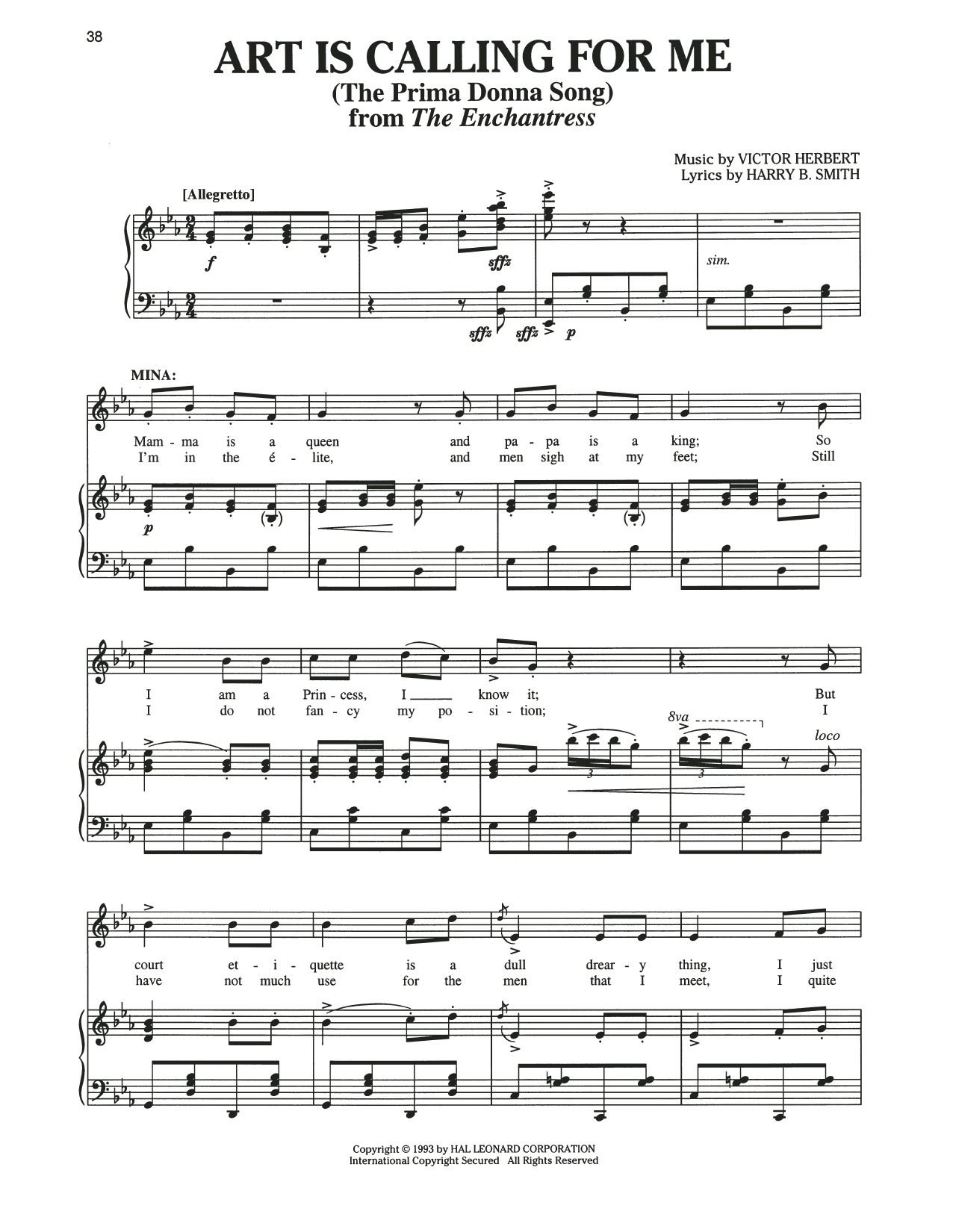 Victor Herbert Art Is Calling For Me sheet music notes and chords arranged for Piano & Vocal