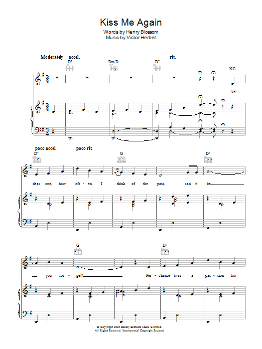 Victor Herbert Kiss Me Again sheet music notes and chords arranged for Piano, Vocal & Guitar Chords