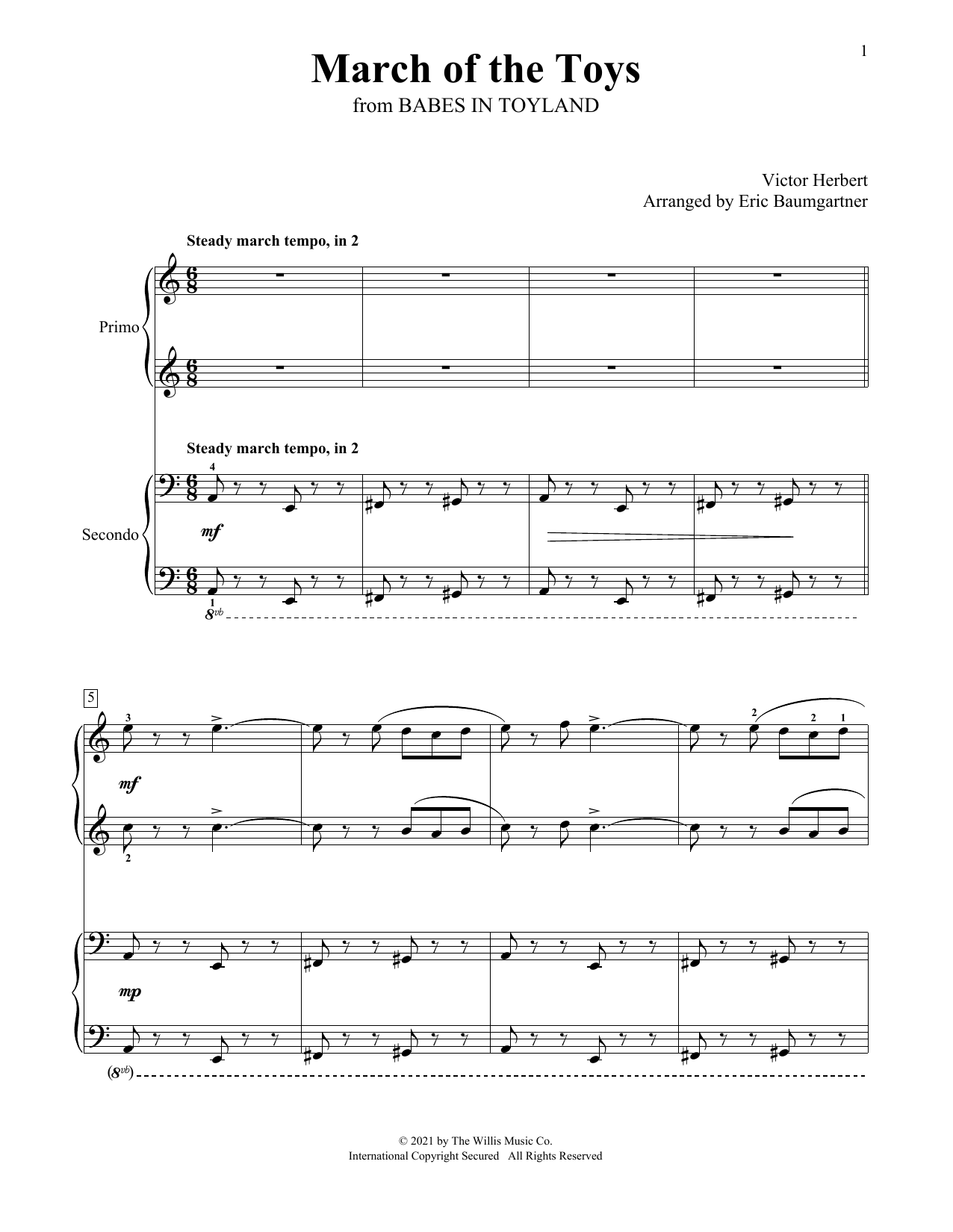 Victor Herbert March Of The Toys (arr. Eric Baumgartner) sheet music notes and chords arranged for Piano Duet