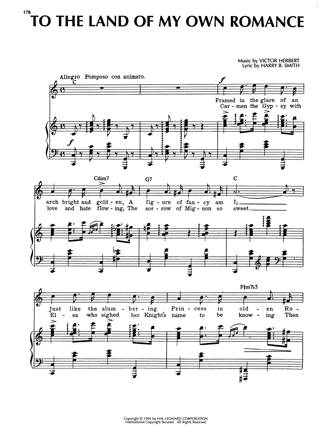 Victor Herbert To The Land Of My Own Romance sheet music notes and chords arranged for Piano, Vocal & Guitar Chords (Right-Hand Melody)