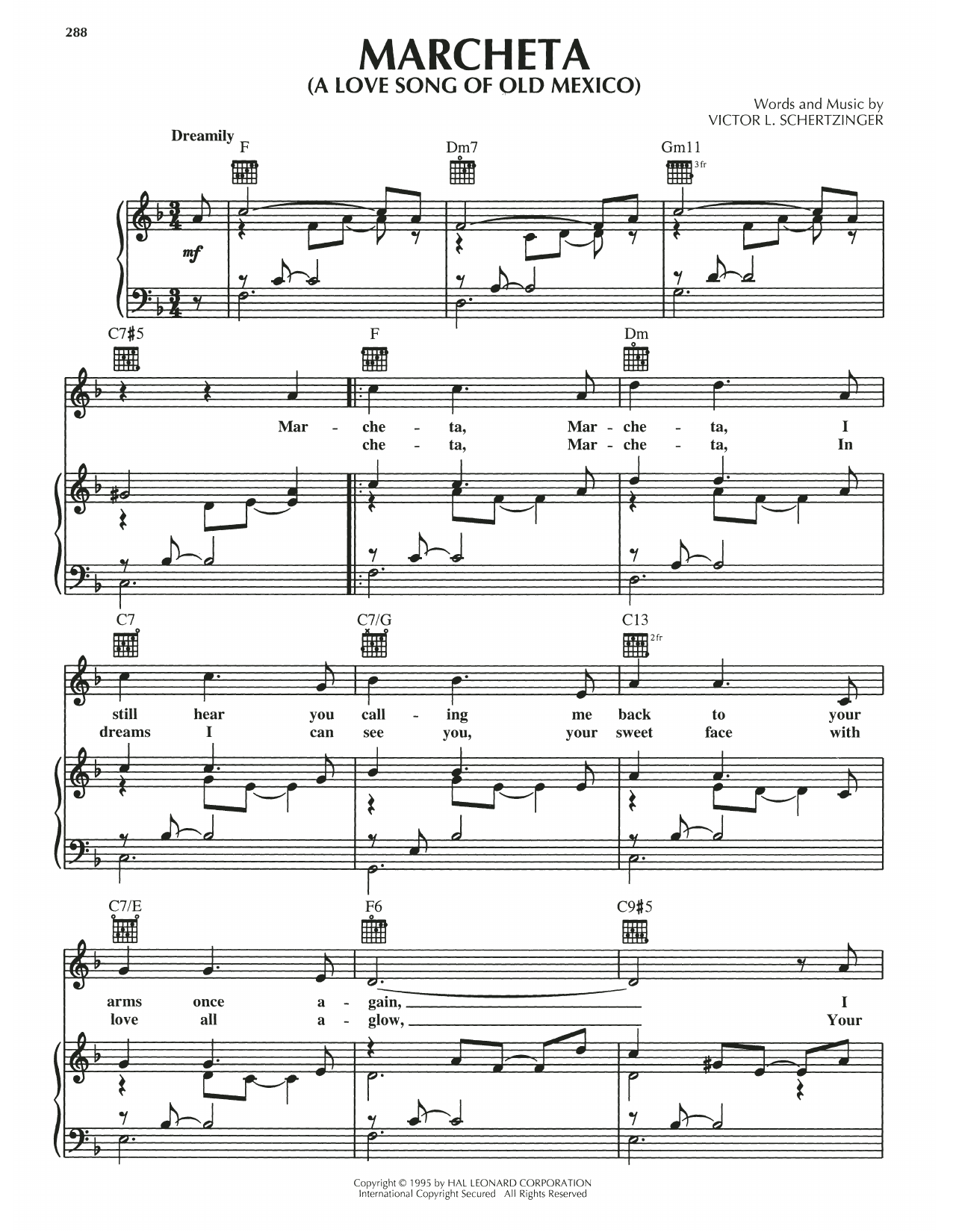 Victor L. Schertzinger Marcheta (A Love Song Of Old Mexico) sheet music notes and chords arranged for Piano, Vocal & Guitar Chords (Right-Hand Melody)