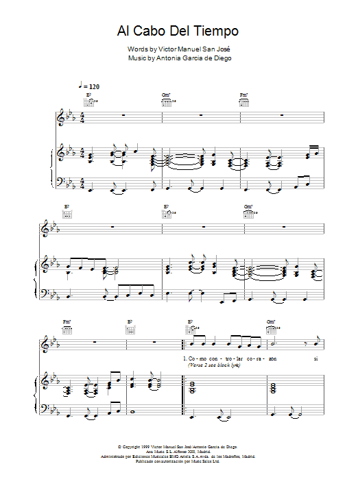 Victor Manuel San Jose Al Cabo Del Tiempo sheet music notes and chords arranged for Piano, Vocal & Guitar Chords