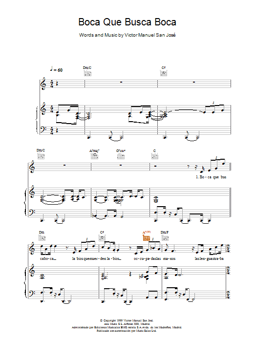 Victor Manuel San Jose Boca Que Busca Boca sheet music notes and chords arranged for Piano, Vocal & Guitar Chords