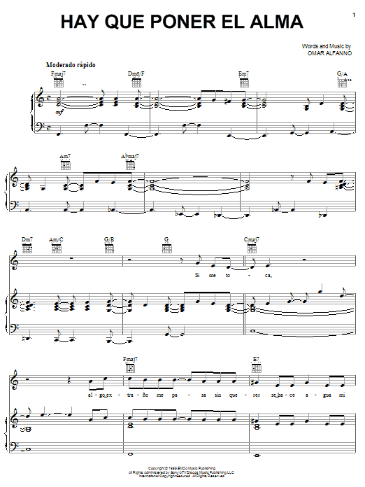 Victor Manuelle Hay Que Poner El Alma sheet music notes and chords arranged for Piano, Vocal & Guitar Chords (Right-Hand Melody)