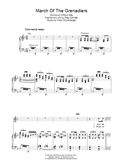 Victor Schertzinger March Of The Grenadiers sheet music notes and chords arranged for Piano, Vocal & Guitar Chords