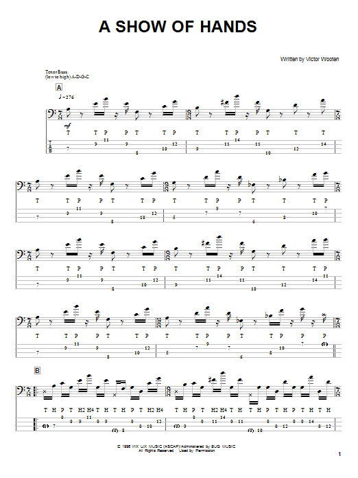 Victor Wooten A Show Of Hands sheet music notes and chords arranged for Bass Guitar Tab