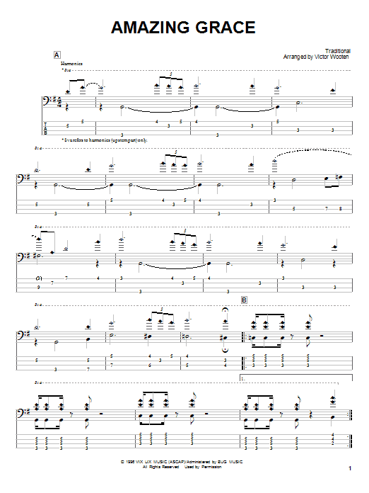 Victor Wooten Amazing Grace sheet music notes and chords arranged for Bass Guitar Tab