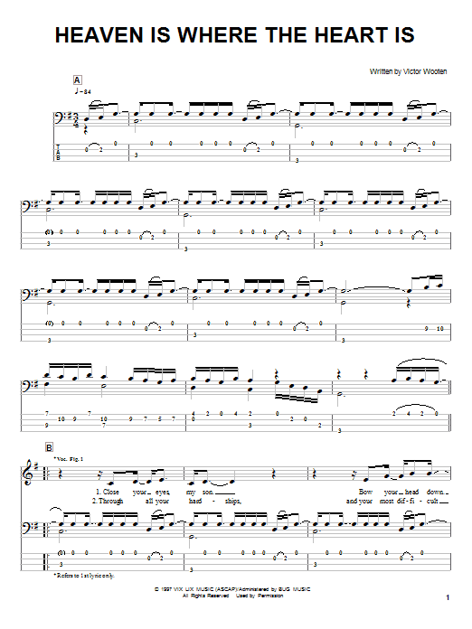 Victor Wooten Heaven Is Where The Heart Is sheet music notes and chords arranged for Bass Guitar Tab
