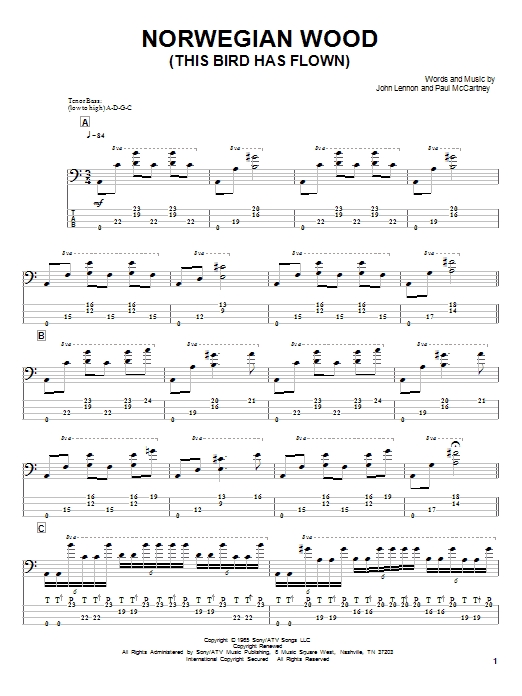 Victor Wooten Norwegian Wood (This Bird Has Flown) sheet music notes and chords arranged for Bass Guitar Tab