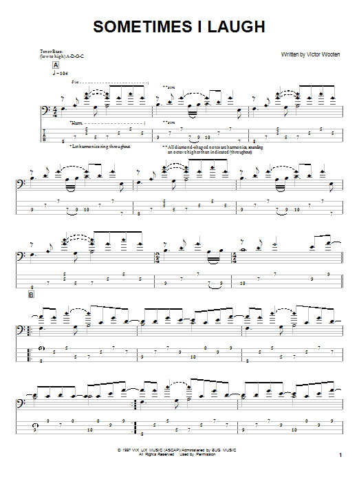 Victor Wooten Sometimes I Laugh sheet music notes and chords arranged for Bass Guitar Tab