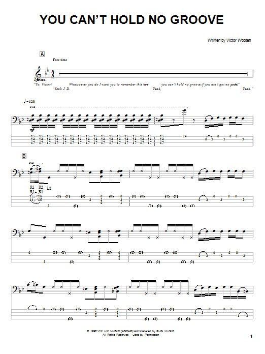 Victor Wooten You Can't Hold No Groove sheet music notes and chords arranged for Bass Guitar Tab