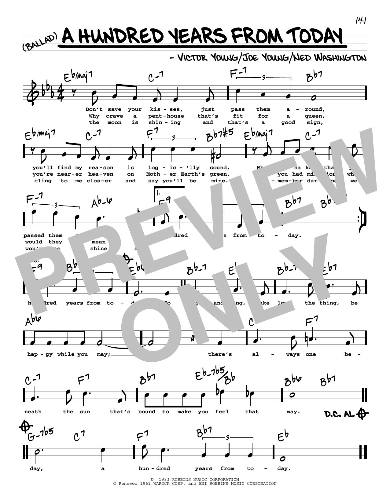 Frank Sinatra A Hundred Years From Today (High Voice) sheet music notes and chords arranged for Real Book – Melody, Lyrics & Chords