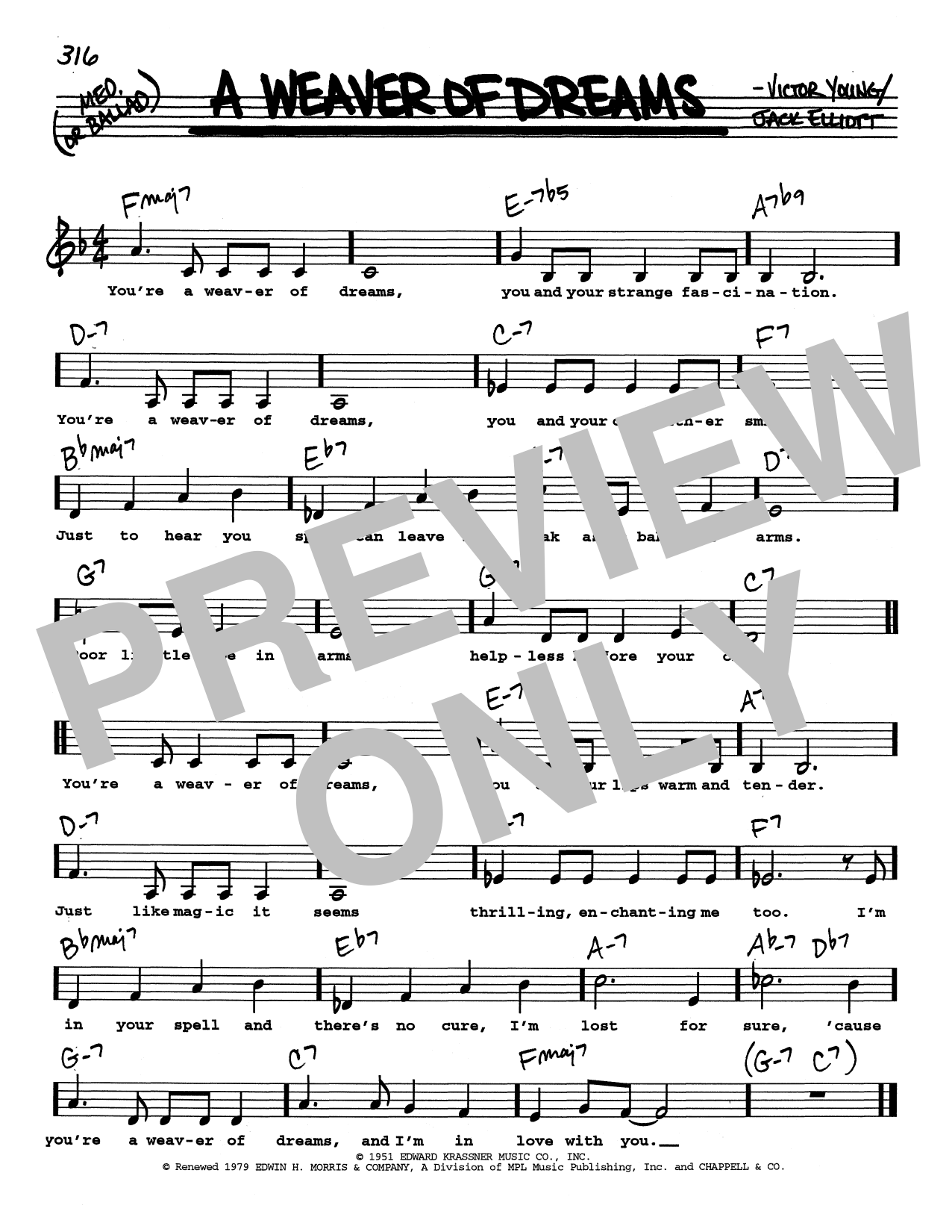 Victor Young A Weaver Of Dreams (Low Voice) sheet music notes and chords arranged for Real Book – Melody, Lyrics & Chords