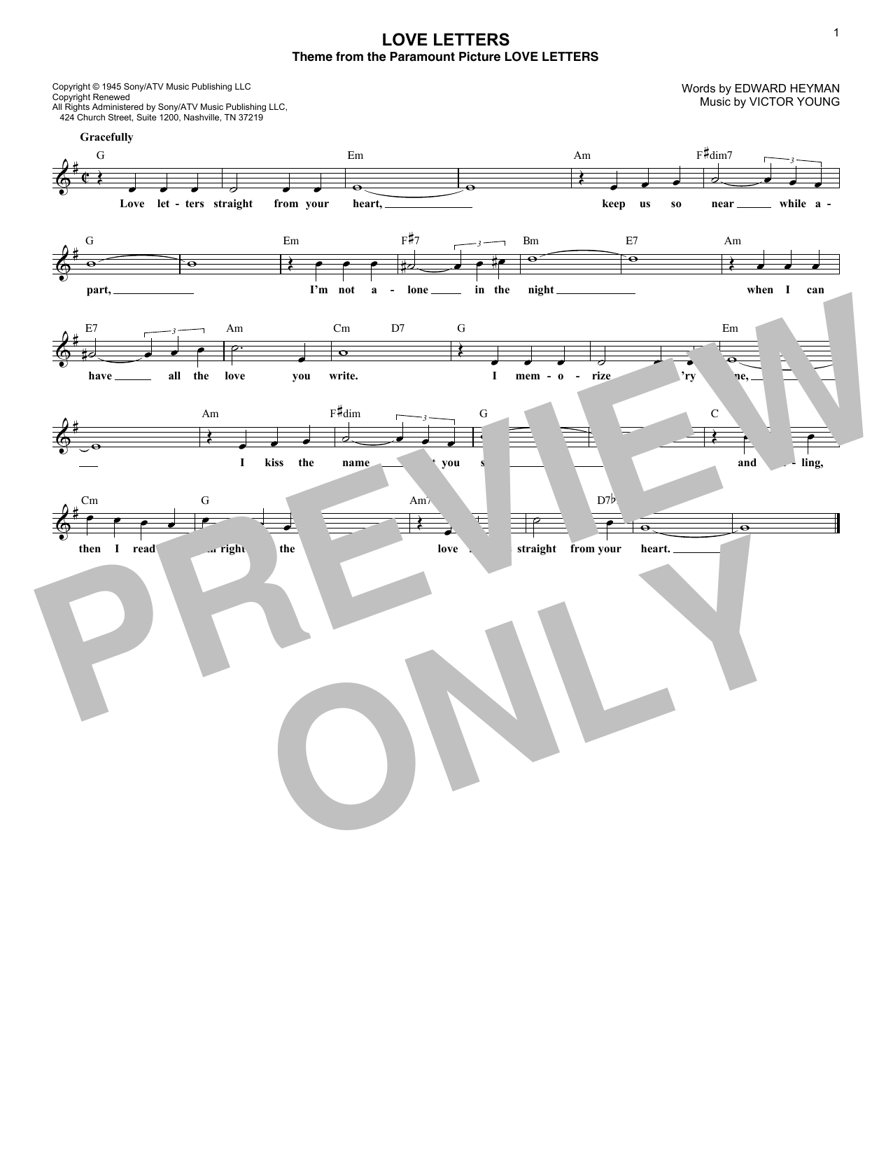 Victor Young Love Letters sheet music notes and chords arranged for Ukulele