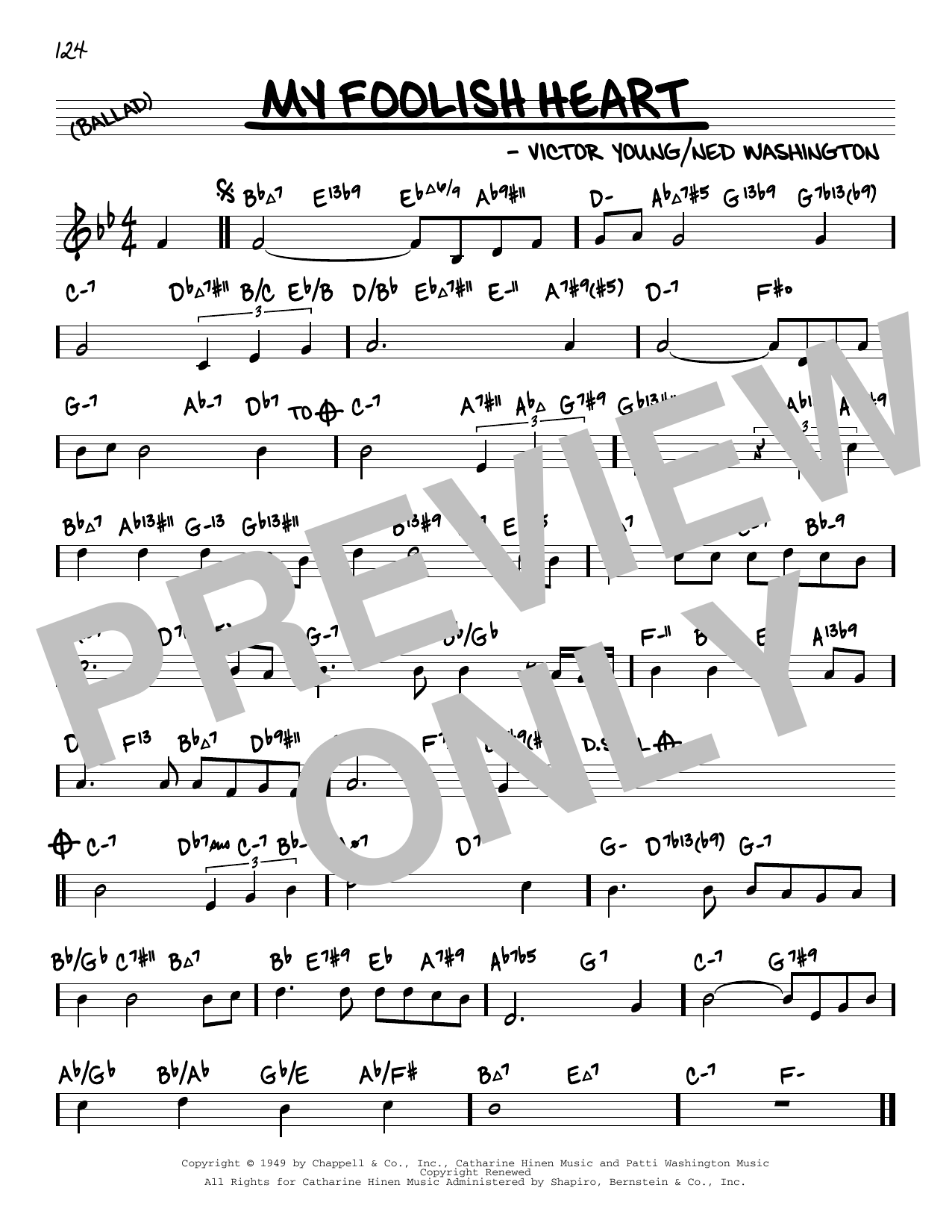 Victor Young My Foolish Heart (arr. David Hazeltine) sheet music notes and chords arranged for Real Book – Enhanced Chords