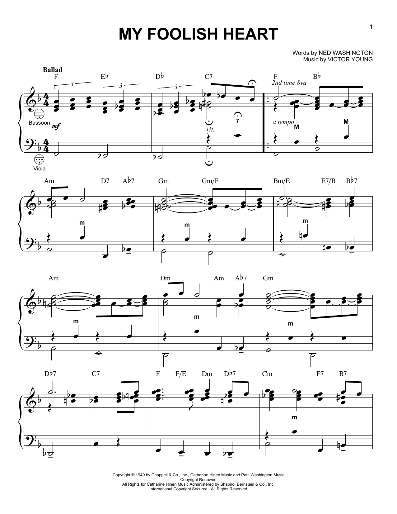 Victor Young My Foolish Heart (arr. Gary Meisner) sheet music notes and chords arranged for Accordion
