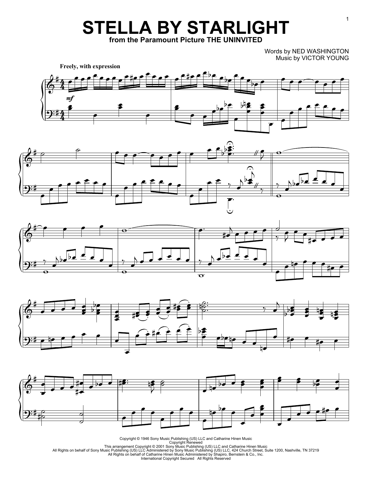 Victor Young Stella By Starlight (arr. Al Lerner) sheet music notes and chords arranged for Piano Solo