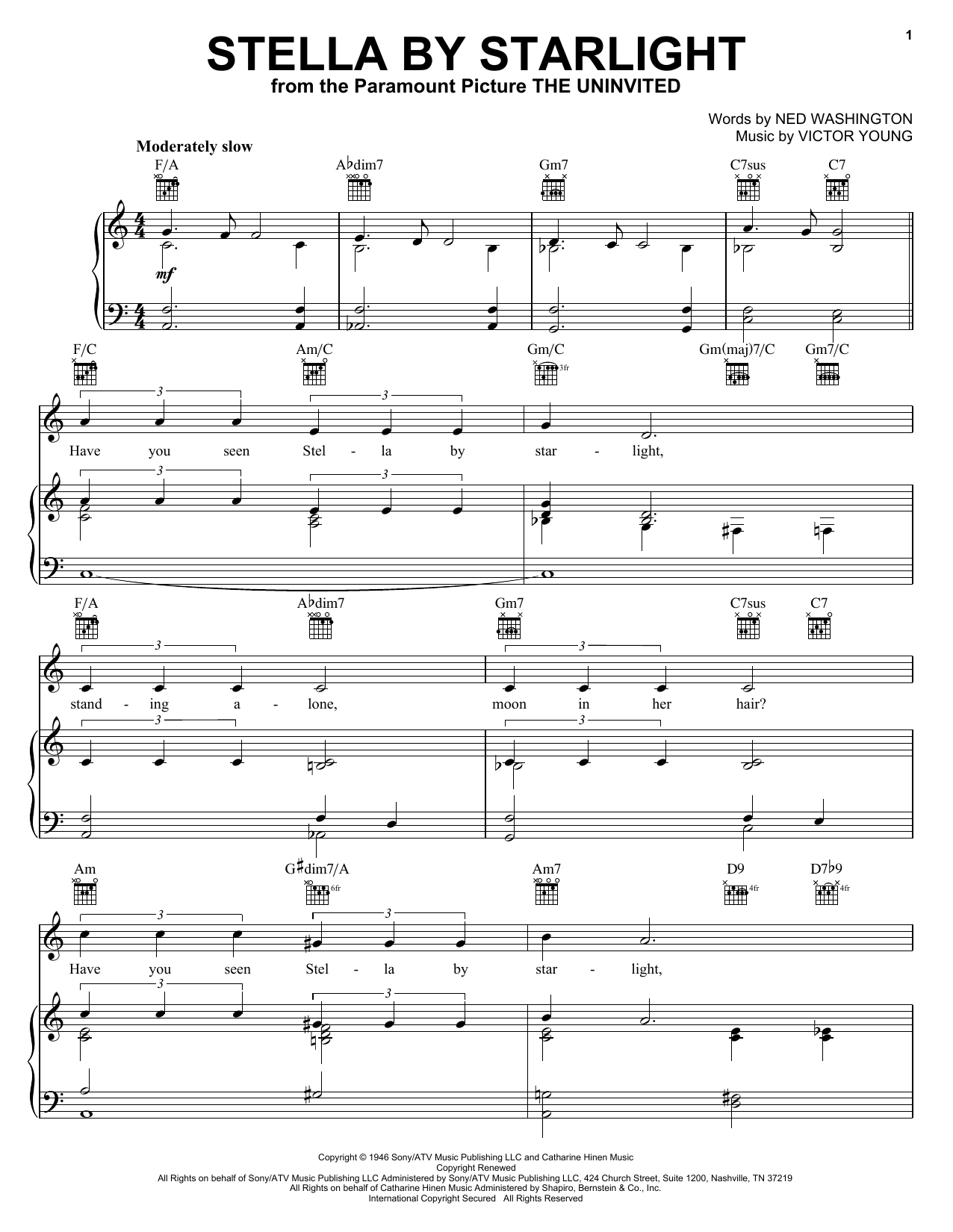 Victor Young Stella By Starlight sheet music notes and chords arranged for Piano Solo