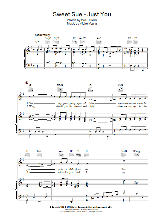 Victor Young Sweet Sue - Just You sheet music notes and chords arranged for Piano Chords/Lyrics
