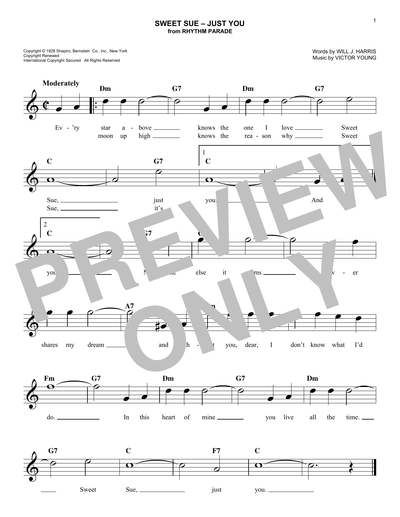 Victor Young Sweet Sue-Just You sheet music notes and chords arranged for Lead Sheet / Fake Book
