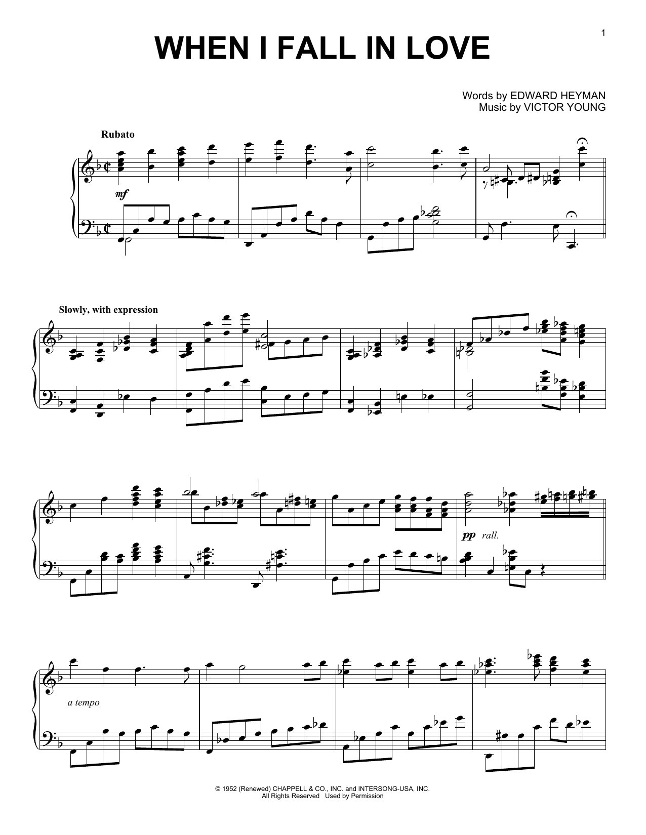 Victor Young When I Fall In Love [Jazz version] (arr. Brent Edstrom) sheet music notes and chords arranged for Piano Solo