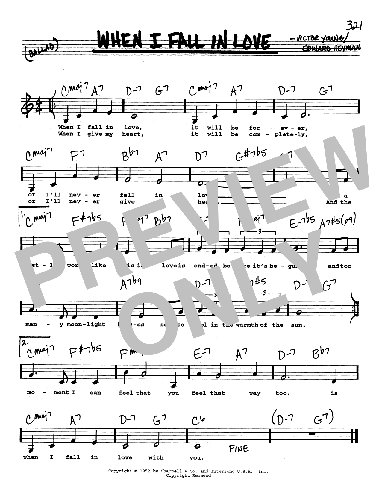 Victor Young When I Fall In Love (Low Voice) sheet music notes and chords arranged for Real Book – Melody, Lyrics & Chords