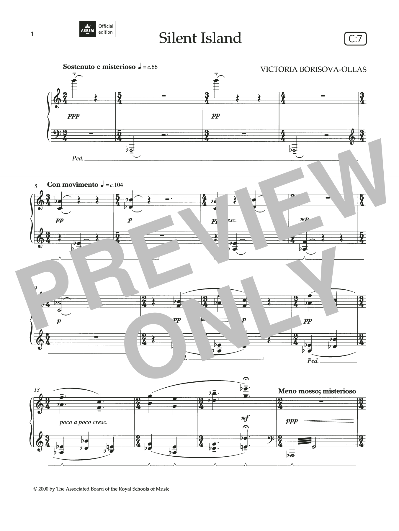 Victoria Borisova-Ollas Silent Island (Grade 5, list C7, from the ABRSM Piano Syllabus 2021 & 2022) sheet music notes and chords arranged for Piano Solo