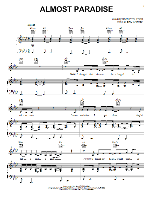 Victoria Justice & Hunter Hayes Almost Paradise sheet music notes and chords arranged for Piano, Vocal & Guitar Chords (Right-Hand Melody)