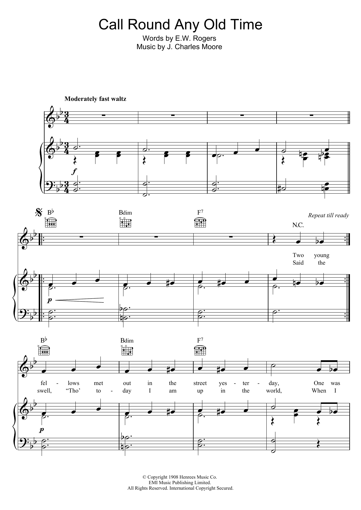 Victoria Monks Call Round Any Old Time sheet music notes and chords arranged for Piano, Vocal & Guitar Chords