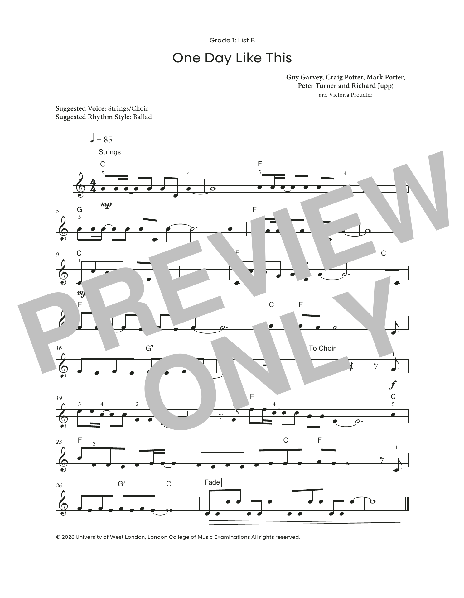 Victoria Proudler One Day Like This (from LCME Electronic Keyboard Grade 1 List B) sheet music notes and chords arranged for Piano Solo
