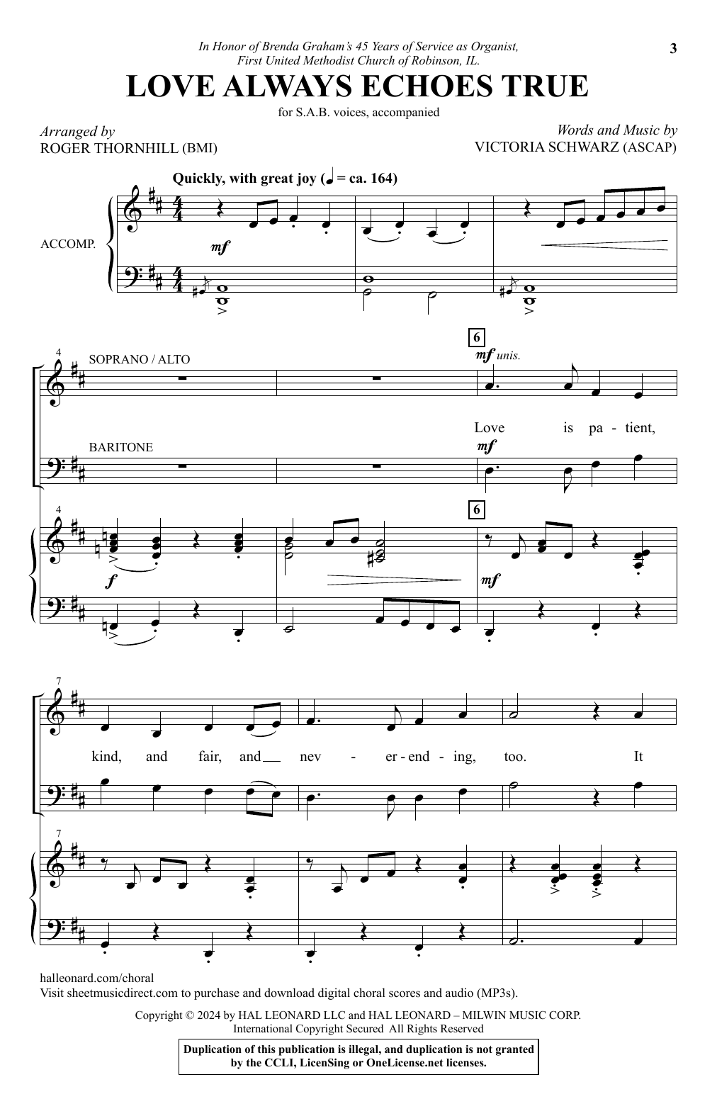 Victoria Schwarz Love Always Echoes True (arr. Roger Thornhill) sheet music notes and chords arranged for SAB Choir