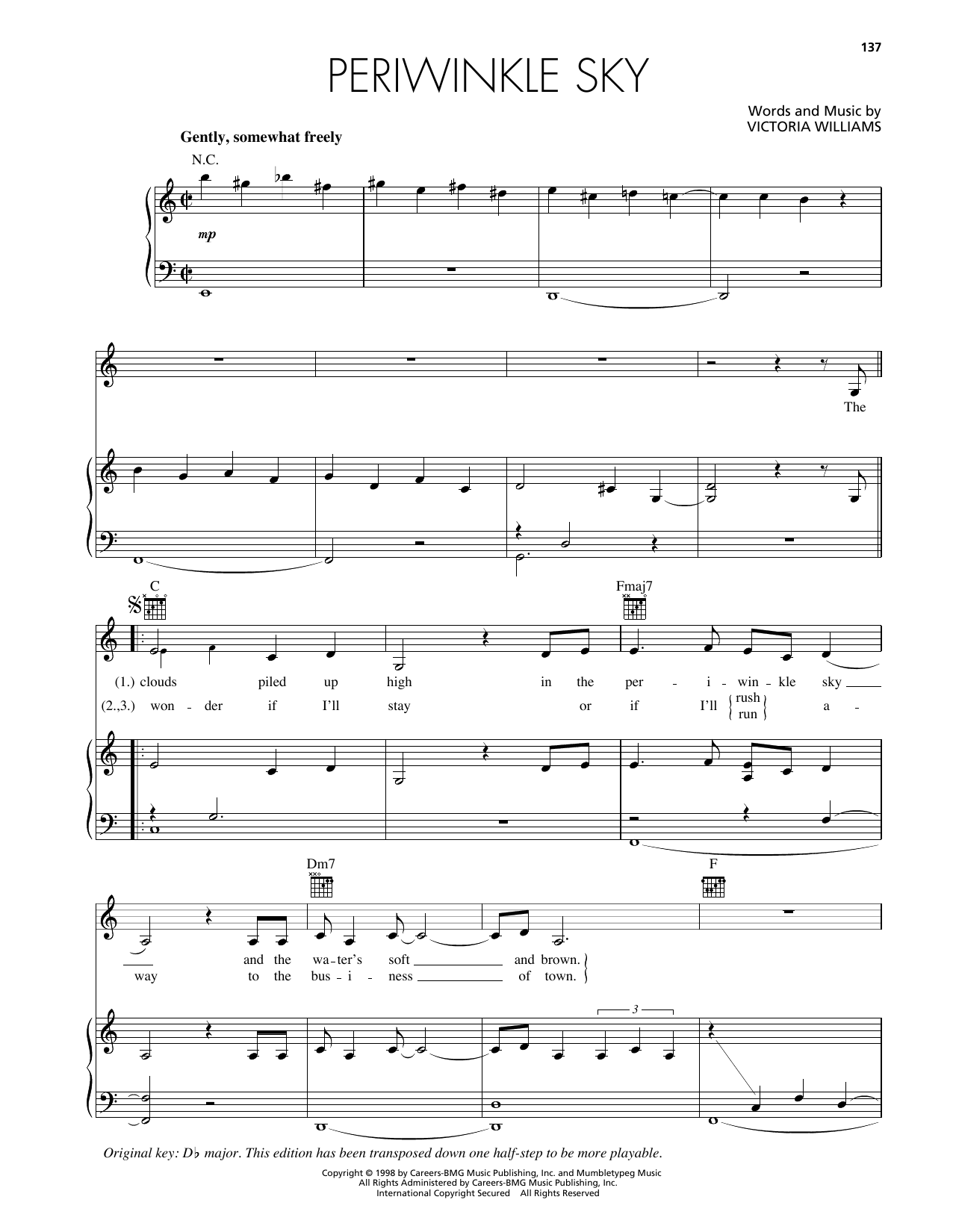 Victoria Williams Periwinkle Sky sheet music notes and chords arranged for Piano, Vocal & Guitar Chords (Right-Hand Melody)