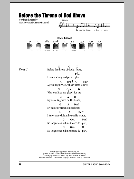 Vikki Cook Before The Throne Of God Above sheet music notes and chords arranged for Lead Sheet / Fake Book