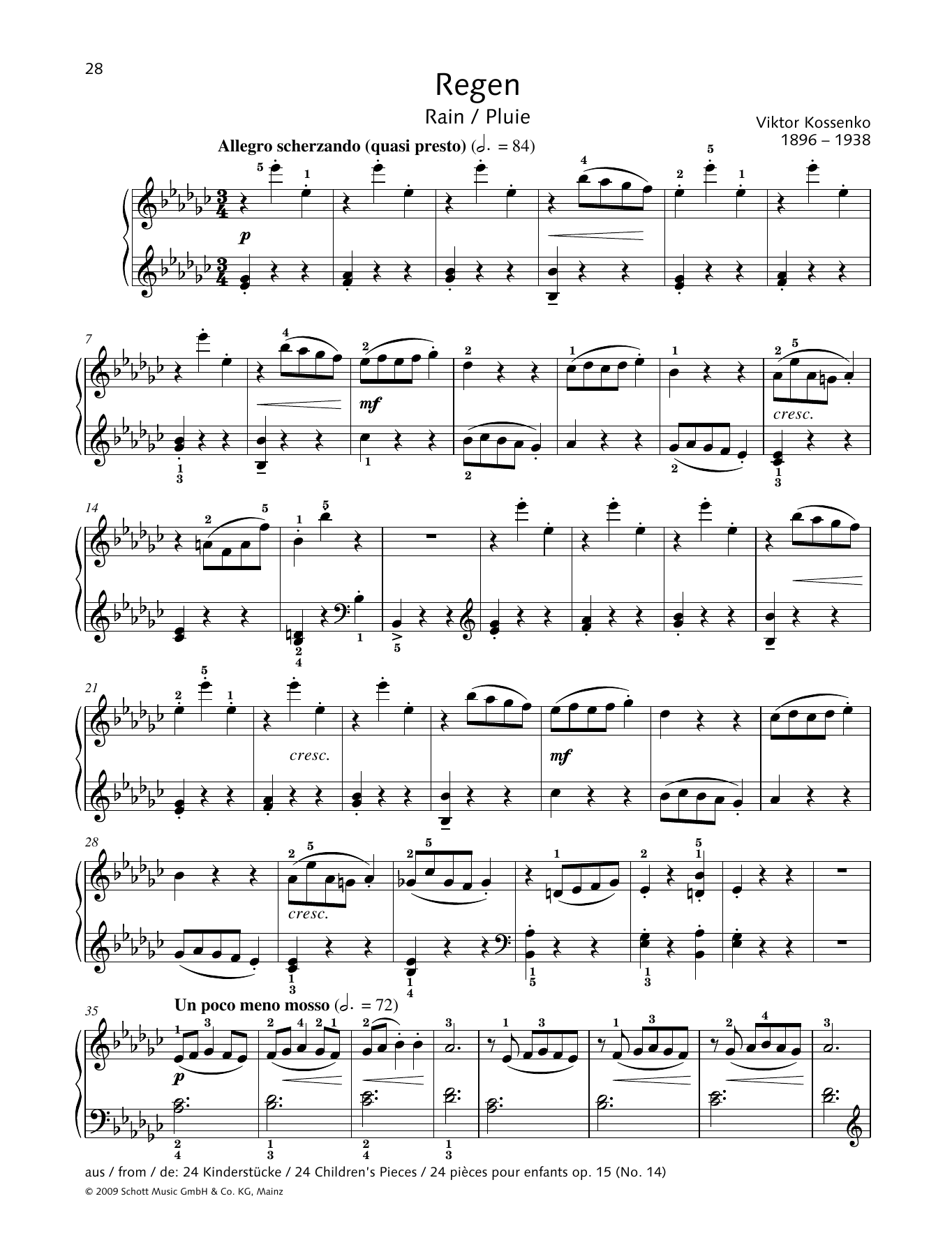 Viktor Kossenko Rain sheet music notes and chords arranged for Piano Solo