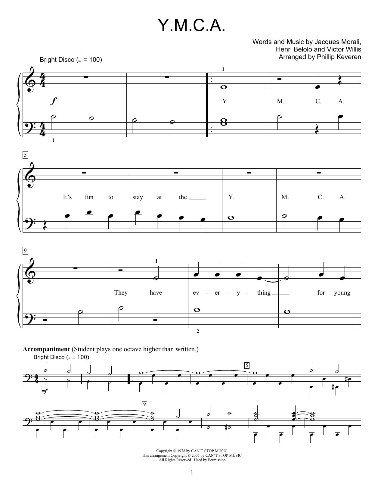 Village People Y.M.C.A. (arr. Phillip Keveren) sheet music notes and chords arranged for Educational Piano
